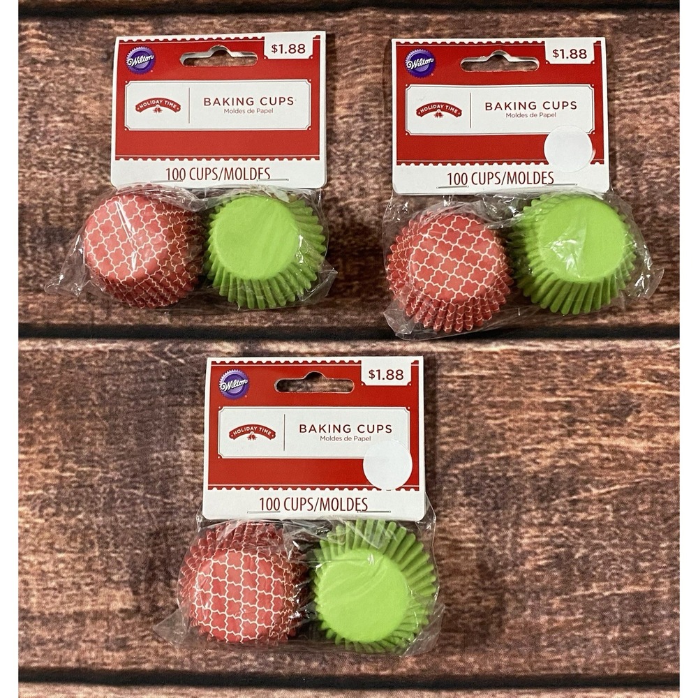 Wilton Christmas Mini Paper Cupcake Liners/Baking Cups Lot of 3 (300 Ct.) New